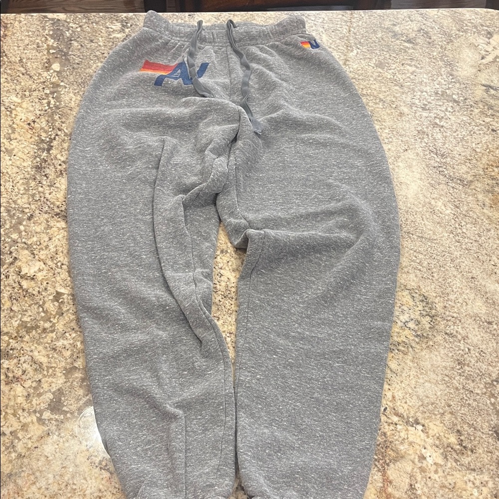 Aviator Nation Gray Track Joggers with Small Rainbow Logo